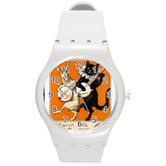 Vintage Poster Ad Retro Design Round Plastic Sport Watch (m) by Mog4mog4