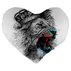 Lion King Head Large 19  Premium Flano Heart Shape Cushions by Mog4mog4