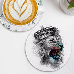 Lion King Head Uv Print Round Tile Coaster by Mog4mog4