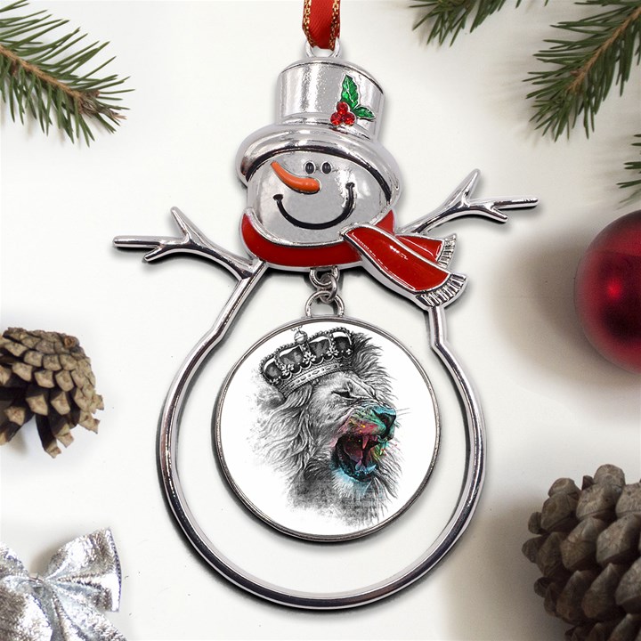 Lion King Head Metal Snowman Ornament