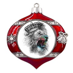 Lion King Head Metal Snowflake And Bell Red Ornament by Mog4mog4