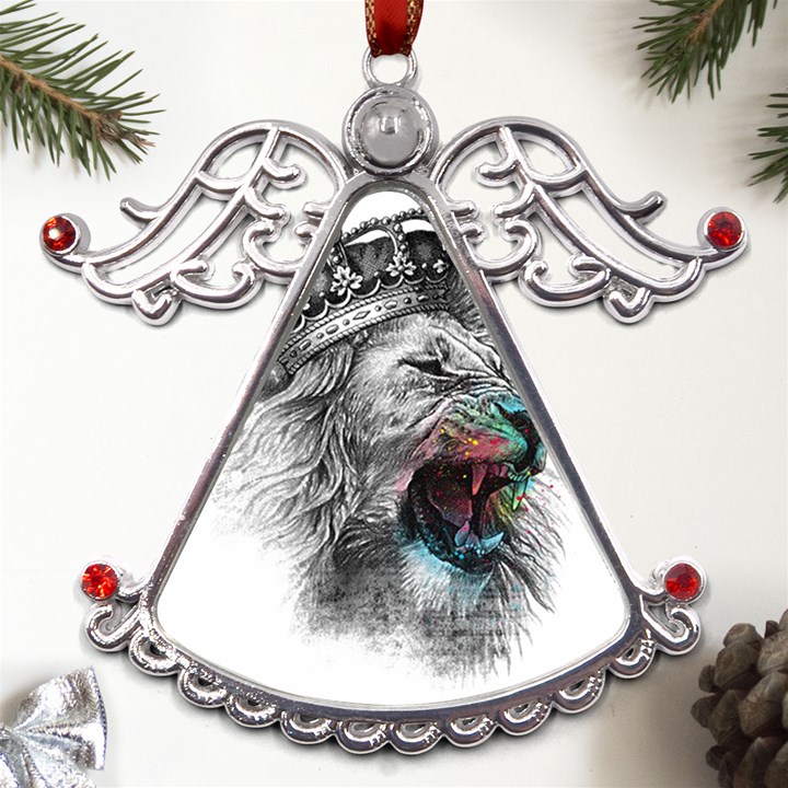 Lion King Head Metal Angel with Crystal Ornament