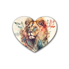 Lion Africa African Art Rubber Coaster (heart) by Mog4mog4