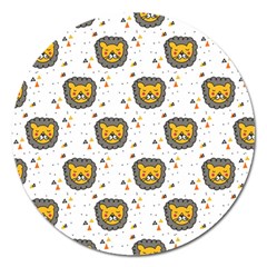 Lion Heads Pattern Design Doodle Magnet 5  (round)