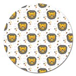 Lion Heads Pattern Design Doodle Magnet 5  (Round) Front