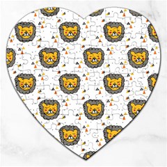 Lion Heads Pattern Design Doodle Jigsaw Puzzle (heart) by Mog4mog4