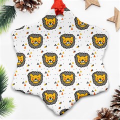 Lion Heads Pattern Design Doodle Snowflake Ornament (two Sides) by Mog4mog4