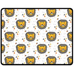 Lion Heads Pattern Design Doodle Two Sides Fleece Blanket (medium) by Mog4mog4