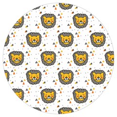 Lion Heads Pattern Design Doodle Round Trivet by Mog4mog4