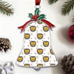 Lion Heads Pattern Design Doodle Metal Holly Leaf Bell Ornament Front