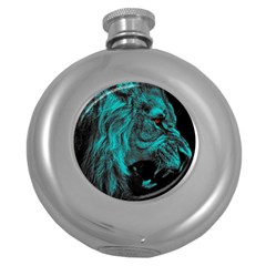 Angry Male Lion Predator Carnivore Round Hip Flask (5 Oz) by Mog4mog4