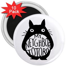 My Neighbor Totoro Black And White 3  Magnets (10 Pack)  by Mog4mog4