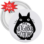 My Neighbor Totoro Black And White 3  Buttons (100 pack)  Front