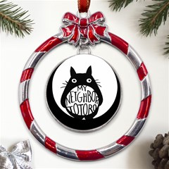 My Neighbor Totoro Black And White Metal Red Ribbon Round Ornament