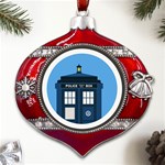 Doctor Who Tardis Metal Snowflake And Bell Red Ornament Front