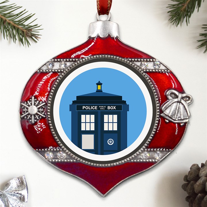 Doctor Who Tardis Metal Snowflake And Bell Red Ornament