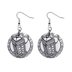 Bad Wolf Tardis Art Drawing Doctor Who Mini Button Earrings by Mog4mog4