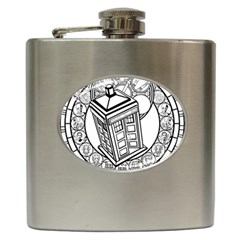 Bad Wolf Tardis Art Drawing Doctor Who Hip Flask (6 Oz) by Mog4mog4