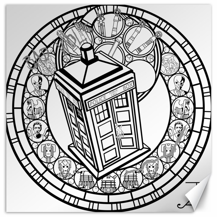 Bad Wolf Tardis Art Drawing Doctor Who Canvas 12  x 12 