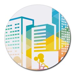 Silhouette Cityscape Building Icon Color City Round Mousepad by Mog4mog4