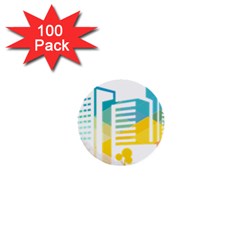 Silhouette Cityscape Building Icon Color City 1  Mini Buttons (100 Pack)  by Mog4mog4