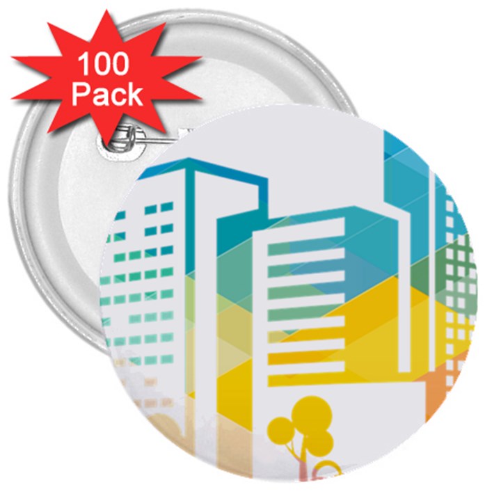 Silhouette Cityscape Building Icon Color City 3  Buttons (100 pack) 