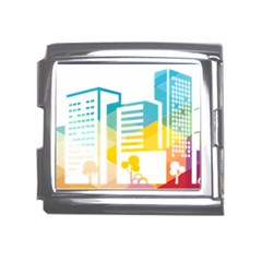 Silhouette Cityscape Building Icon Color City Mega Link Italian Charm (18mm) by Mog4mog4