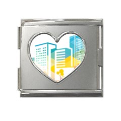 Silhouette Cityscape Building Icon Color City Mega Link Heart Italian Charm (18mm) by Mog4mog4