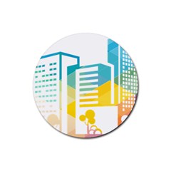 Silhouette Cityscape Building Icon Color City Rubber Round Coaster (4 Pack) by Mog4mog4