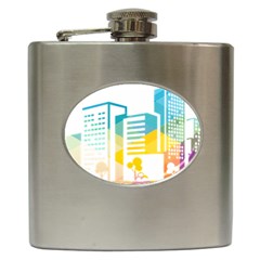 Silhouette Cityscape Building Icon Color City Hip Flask (6 Oz) by Mog4mog4