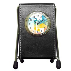 Silhouette Cityscape Building Icon Color City Pen Holder Desk Clock by Mog4mog4