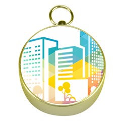 Silhouette Cityscape Building Icon Color City Gold Compasses by Mog4mog4