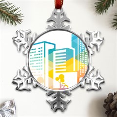 Silhouette Cityscape Building Icon Color City Metal Small Snowflake Ornament by Mog4mog4