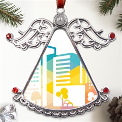 Silhouette Cityscape Building Icon Color City Metal Angel With Crystal Ornament by Mog4mog4