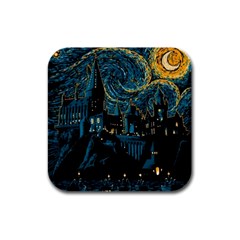 Hogwarts Castle Van Gogh Rubber Square Coaster (4 Pack) by Mog4mog4