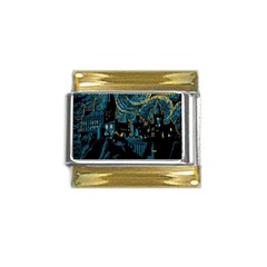 Hogwarts Castle Van Gogh Gold Trim Italian Charm (9mm) by Mog4mog4