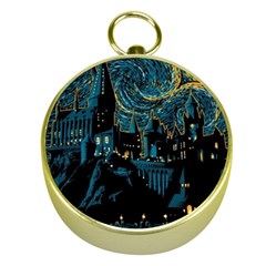 Hogwarts Castle Van Gogh Gold Compasses by Mog4mog4