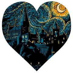 Hogwarts Castle Van Gogh Wooden Puzzle Heart by Mog4mog4