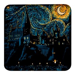 Hogwarts Castle Van Gogh Square Glass Fridge Magnet (4 Pack) by Mog4mog4