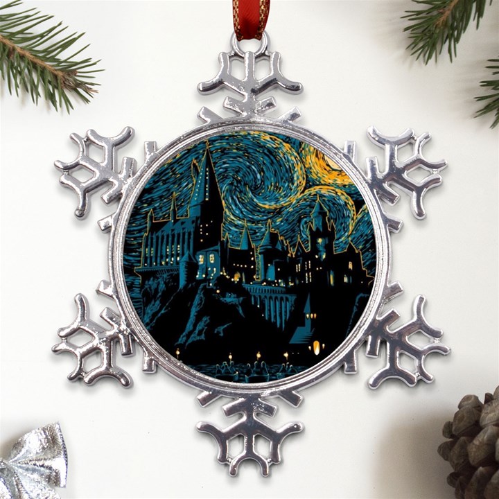 Hogwarts Castle Van Gogh Metal Large Snowflake Ornament