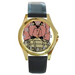 Art Dog Clip Art Round Gold Metal Watch by Mog4mog4