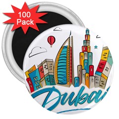 Burj Khalifa Skyline Clip Art Drawing Comic World 3  Magnets (100 Pack) by Mog4mog4