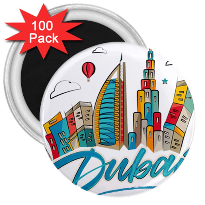 Burj Khalifa Skyline Clip Art Drawing Comic World 3  Magnets (100 pack)