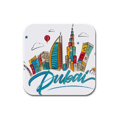 Burj Khalifa Skyline Clip Art Drawing Comic World Rubber Square Coaster (4 Pack) by Mog4mog4