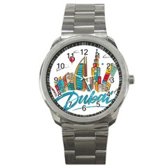 Burj Khalifa Skyline Clip Art Drawing Comic World Sport Metal Watch by Mog4mog4