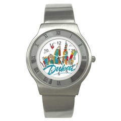 Burj Khalifa Skyline Clip Art Drawing Comic World Stainless Steel Watch