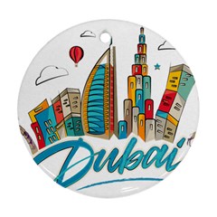 Burj Khalifa Skyline Clip Art Drawing Comic World Round Ornament (two Sides) by Mog4mog4