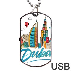 Burj Khalifa Skyline Clip Art Drawing Comic World Dog Tag Usb Flash (two Sides) by Mog4mog4