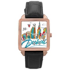 Burj Khalifa Skyline Clip Art Drawing Comic World Rose Gold Leather Watch  by Mog4mog4