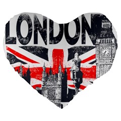 Big Ben City Of London Large 19  Premium Flano Heart Shape Cushions by Mog4mog4